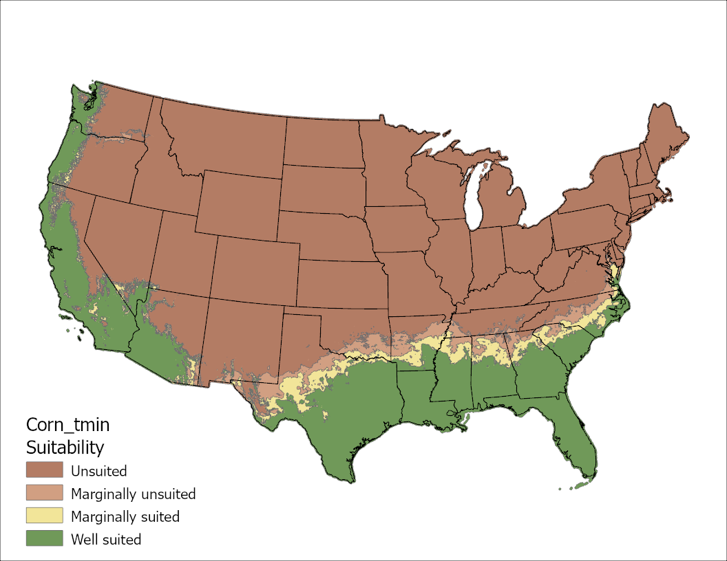 Corn Temperature Minimum US Map