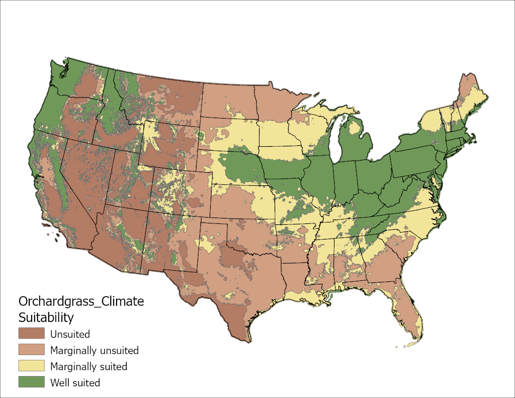 Orchardgrass Climate US Map