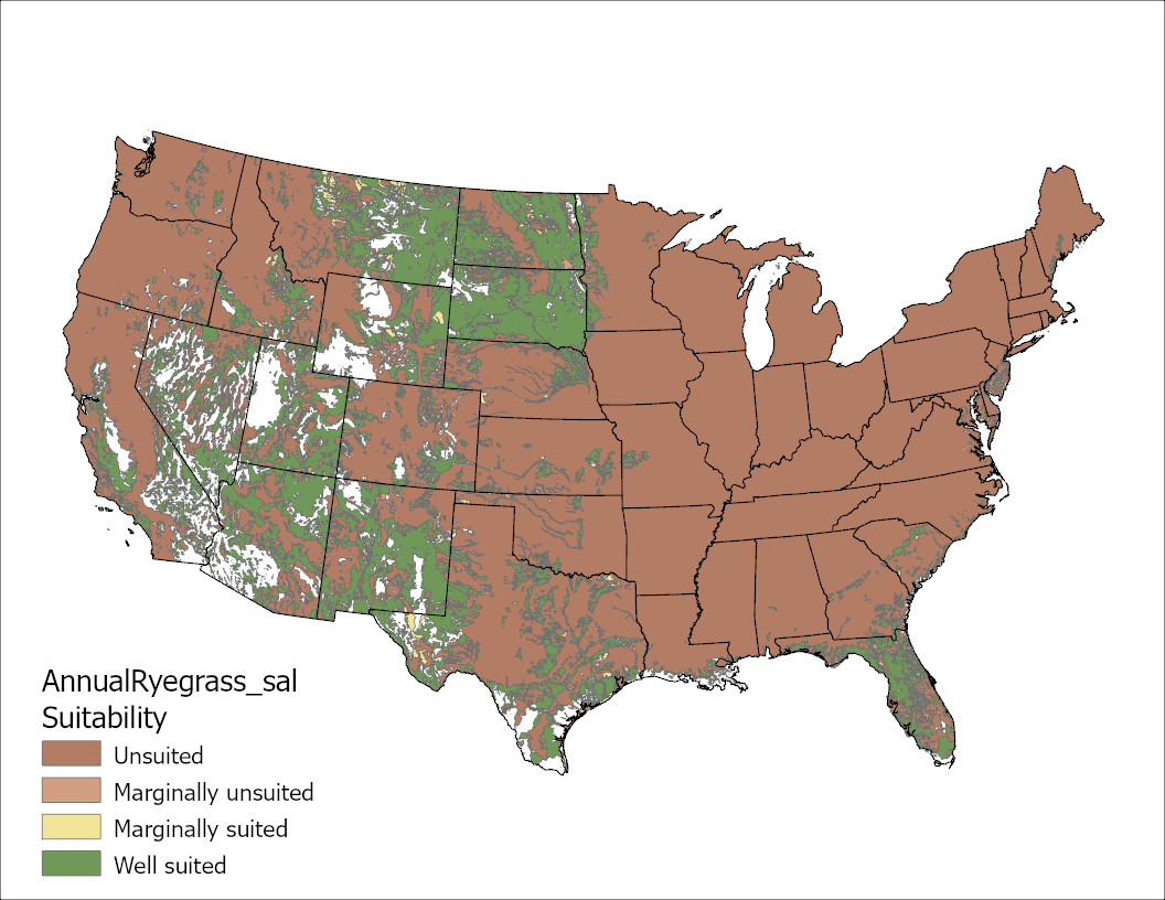 Annual Ryegrass Salinity US Map
