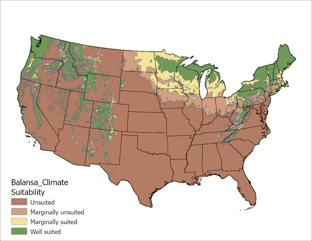 Balansa Climate Factors US Map
