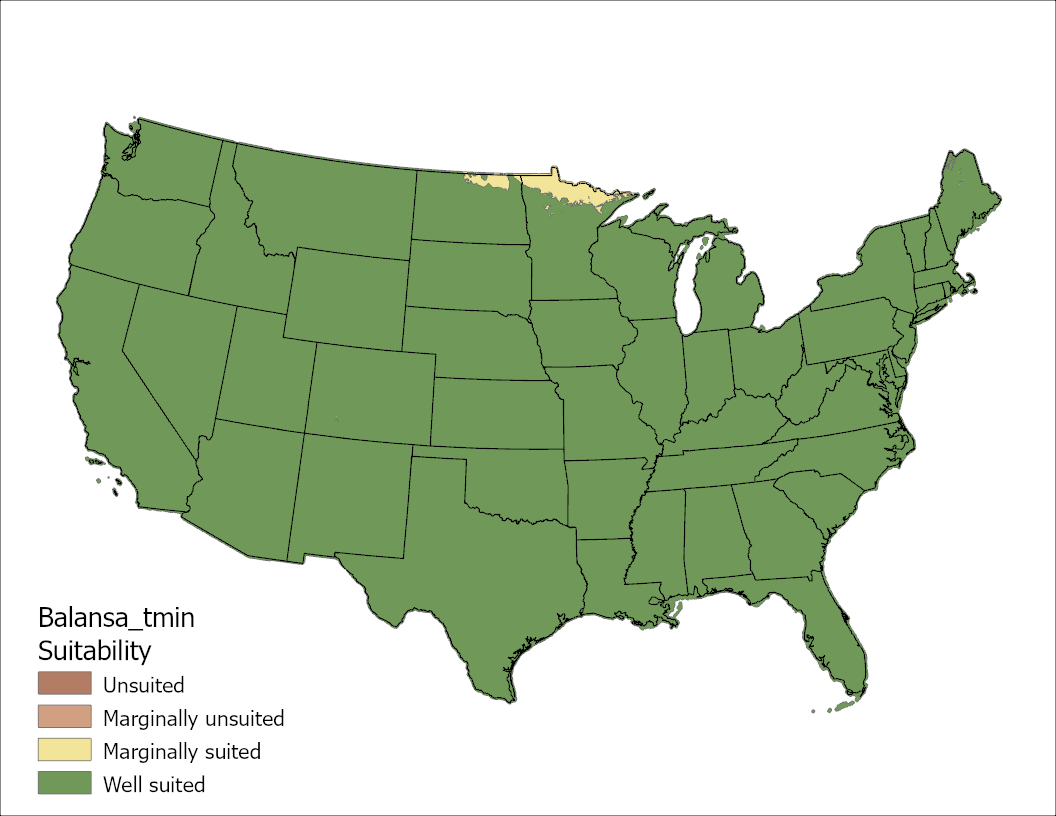 Balansa Temperature Minimum US Map