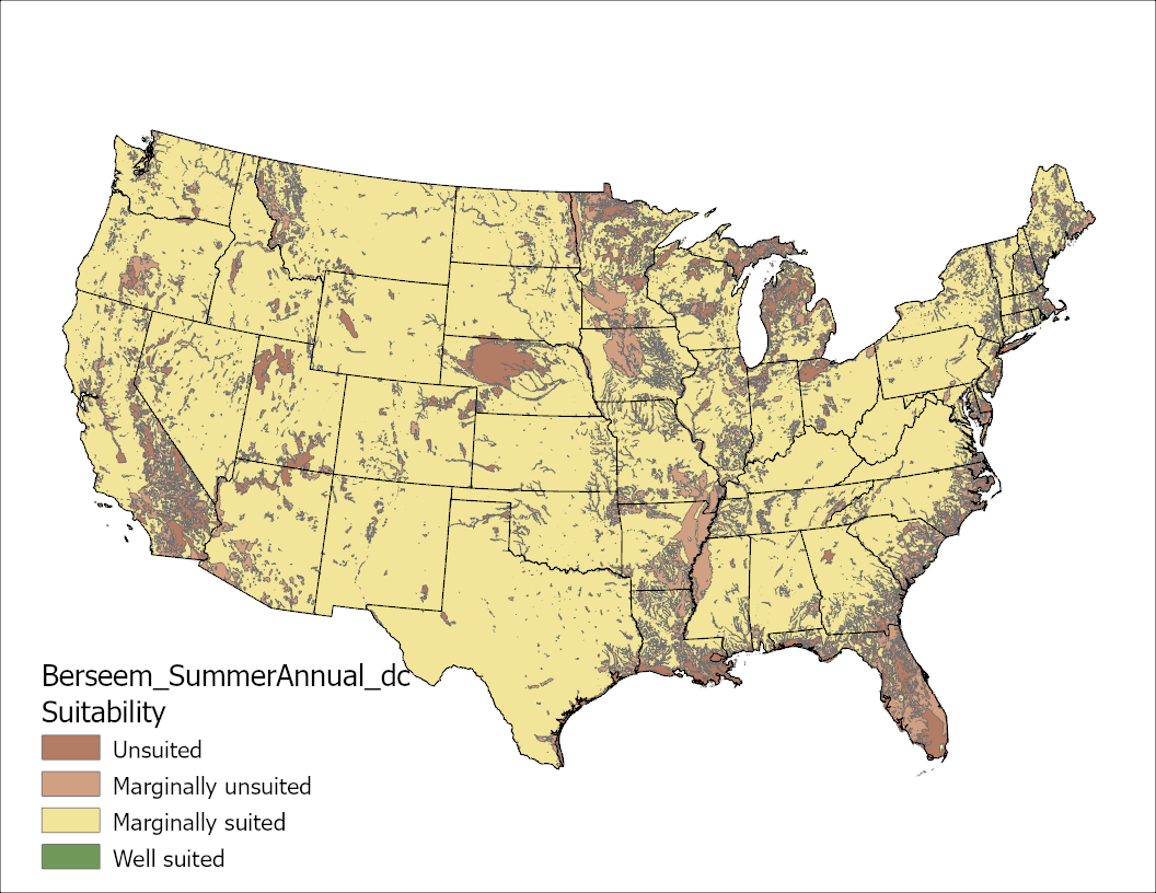 Berseem Summer Annual Drainage Class US Map
