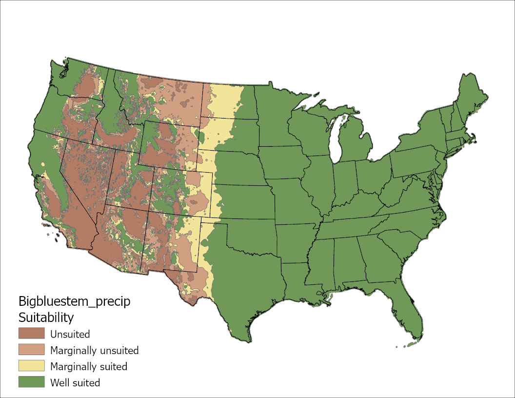 Big Bluestem Precipitation US Map
