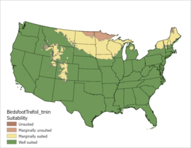 Birdsfoot Trefoil Temperature Minimum US Map