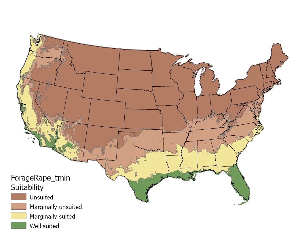 Forage Rape Temperature Minimum US Map