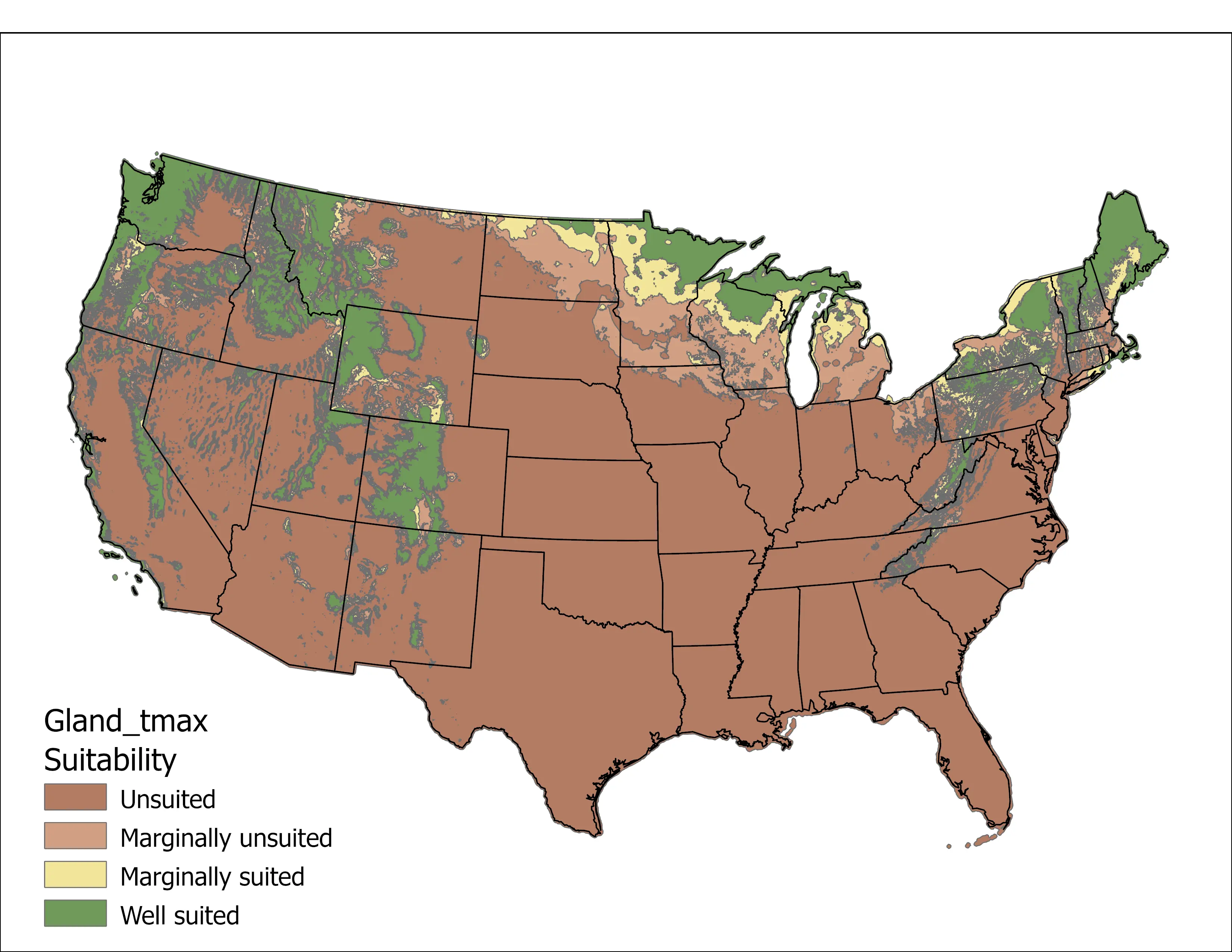 Gland Clover Temperature Maximum US Map