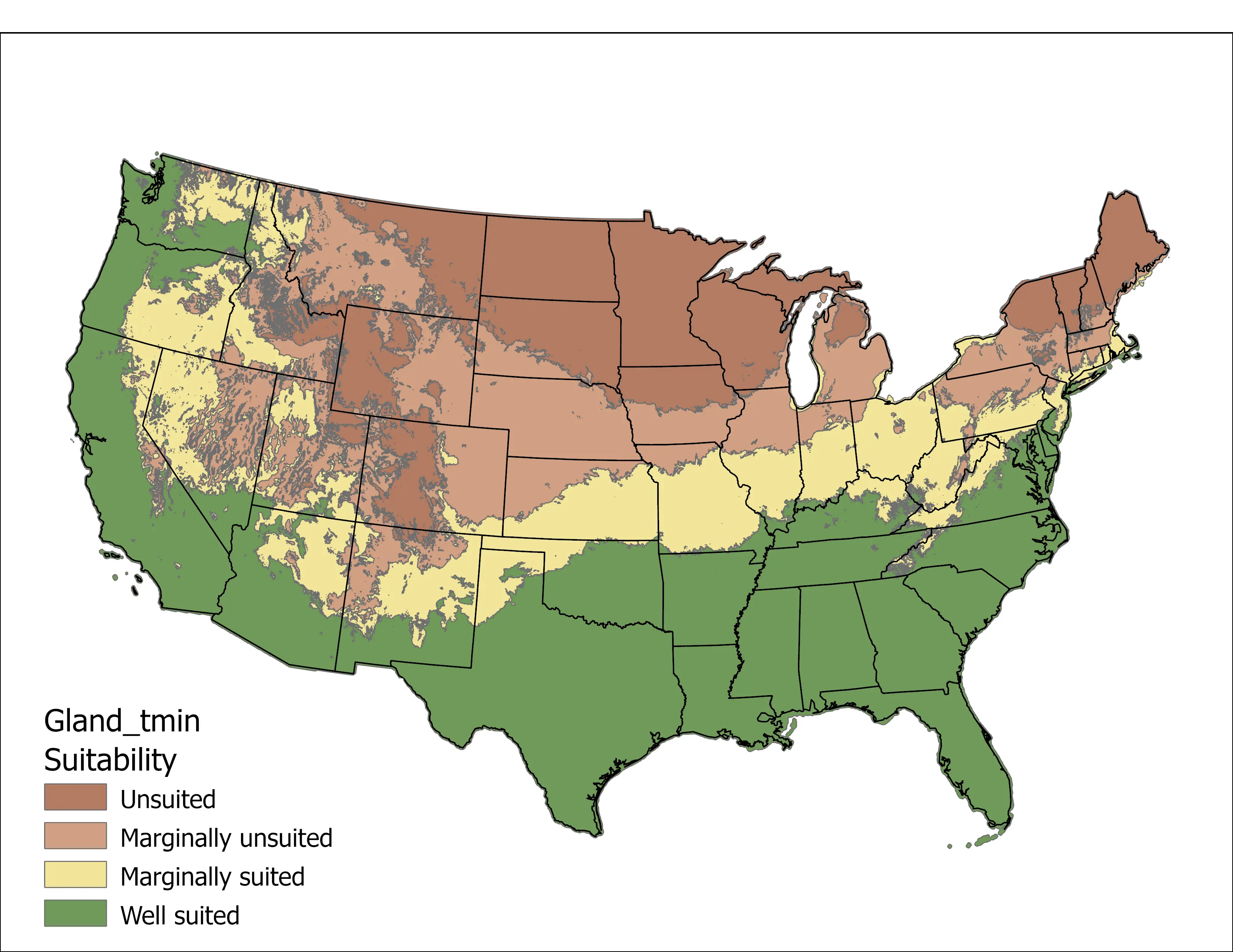 Gland Clover Temperature Minimum US Map