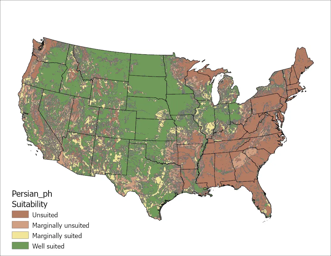 Persian Clover pH US Map