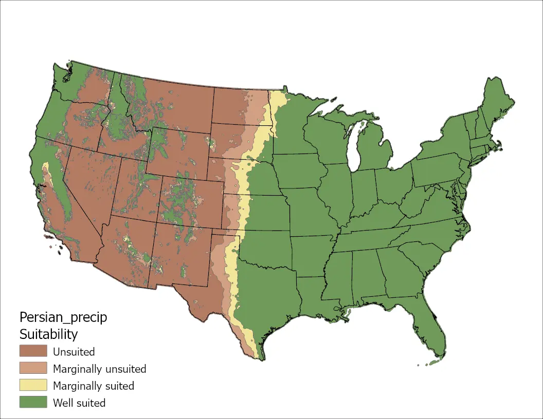 Persian Clover Precipitation US Map