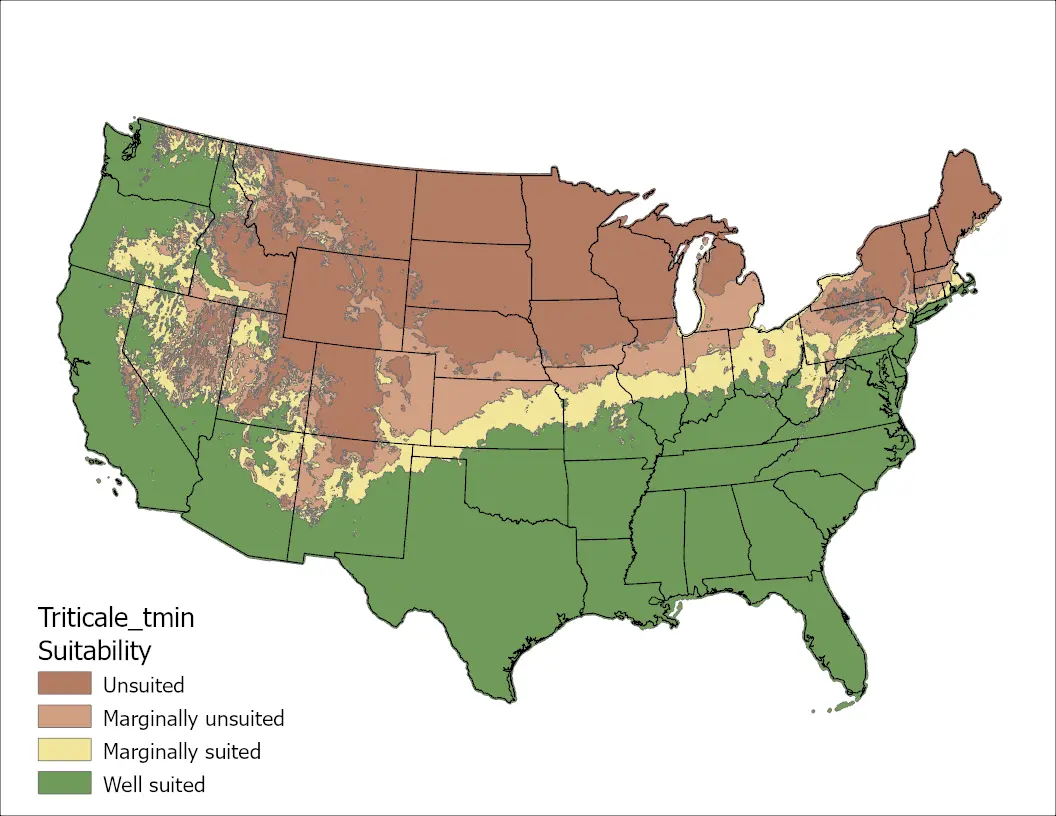 Triticale Temperature Minimum US Map