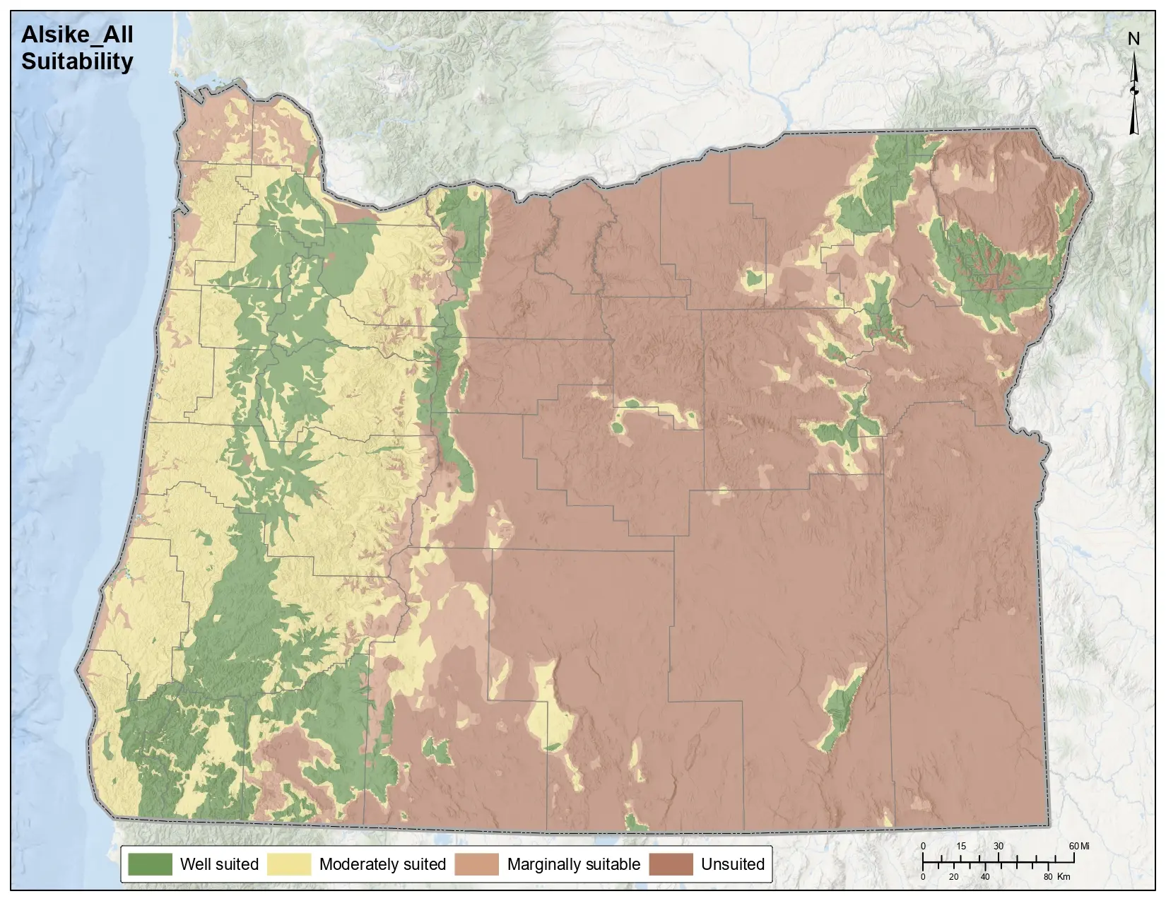 Alsike Clover Climate and Soil Oregon Map