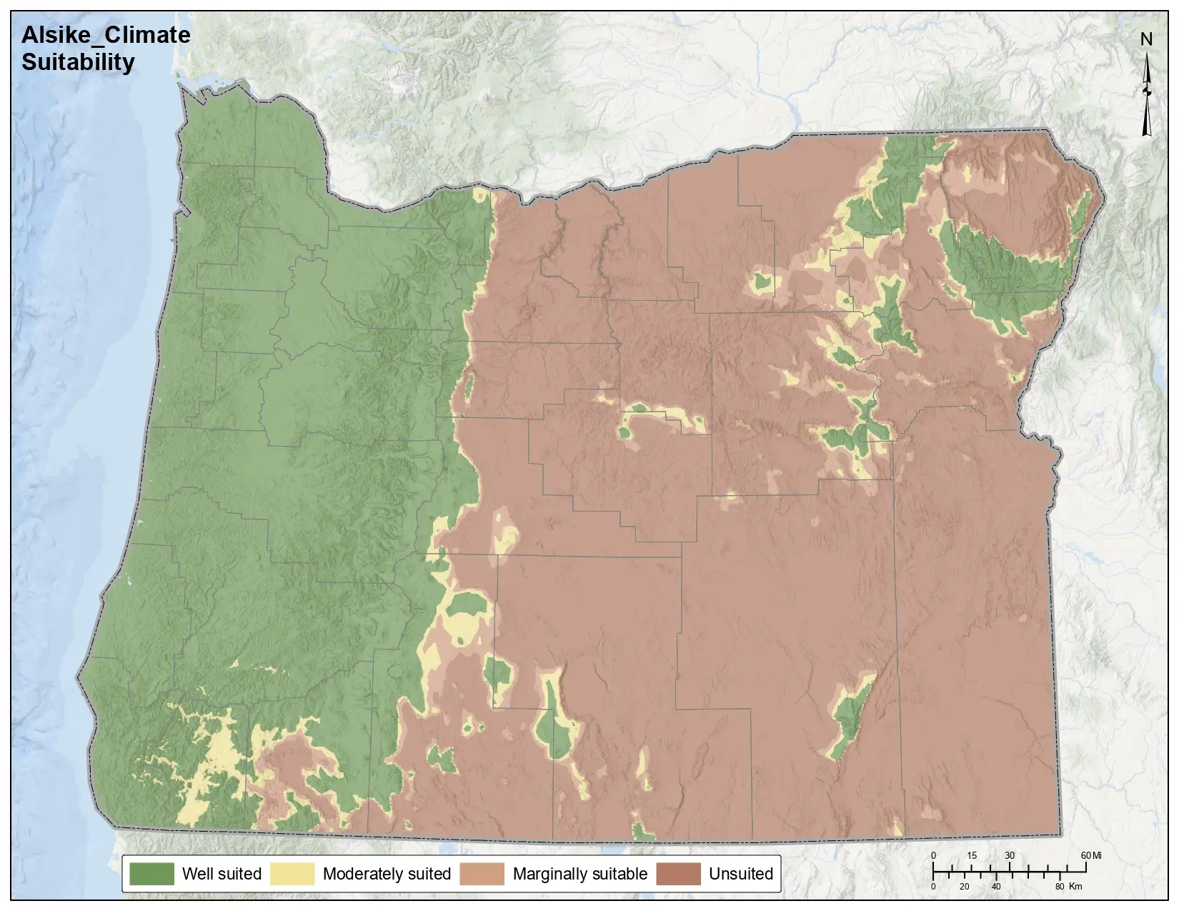Alsike Clover Climate Oregon Map