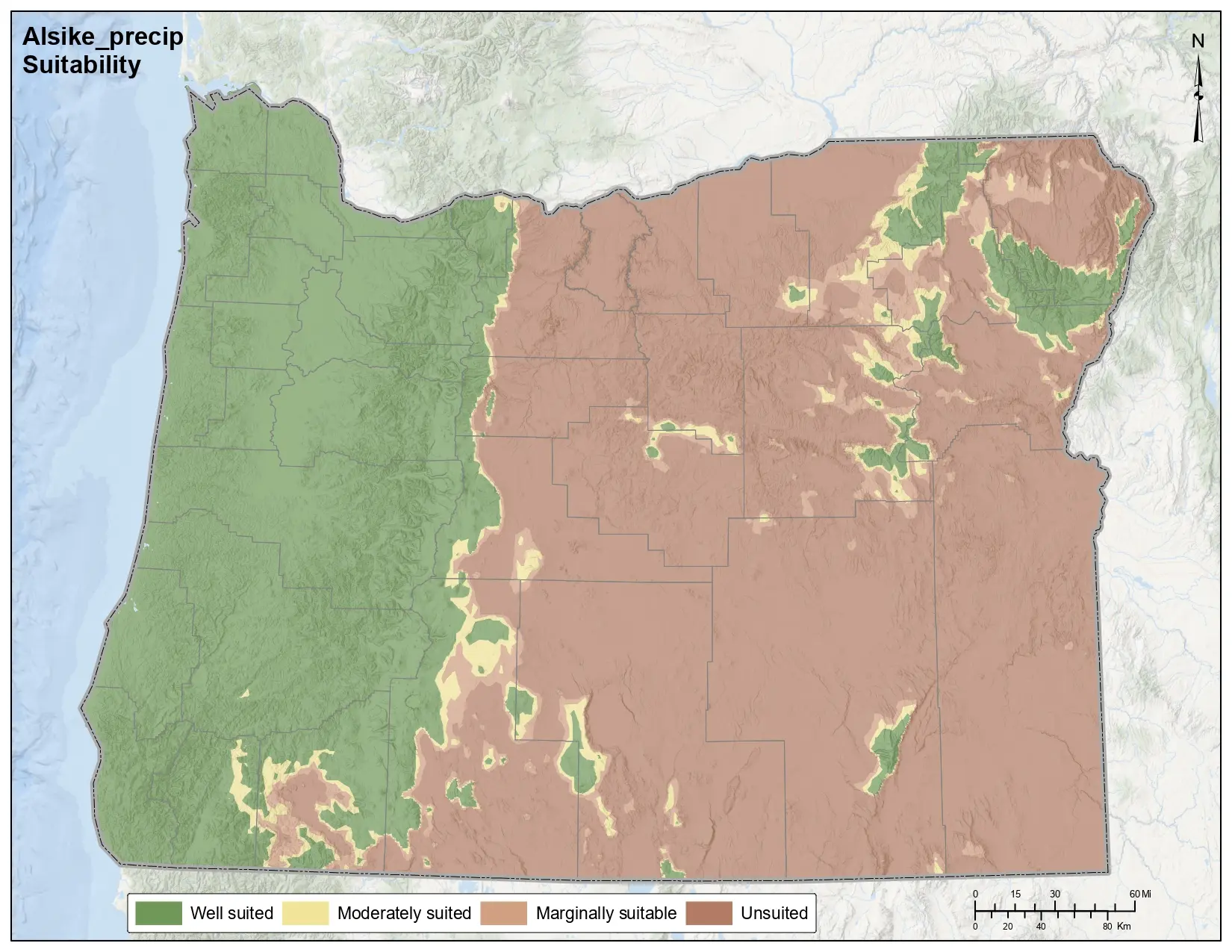 Alsike Clover Precipitation Oregon Map