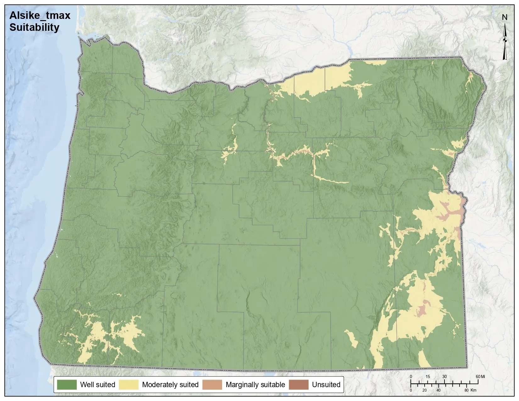 Alsike Clover Temperature Maximum Oregon Map