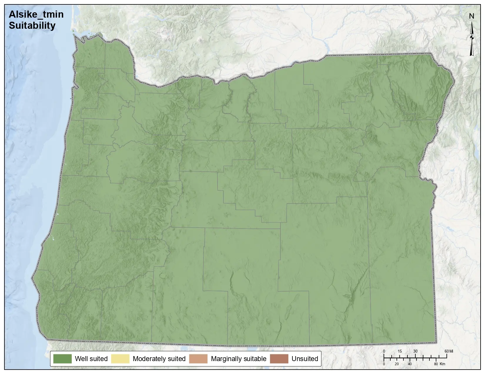 Alsike Clover Temperature Minimum Oregon Map