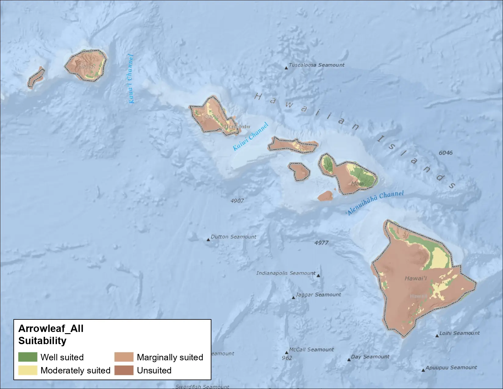 Arrowleaf Clover Climate and Soil Hawaii Map