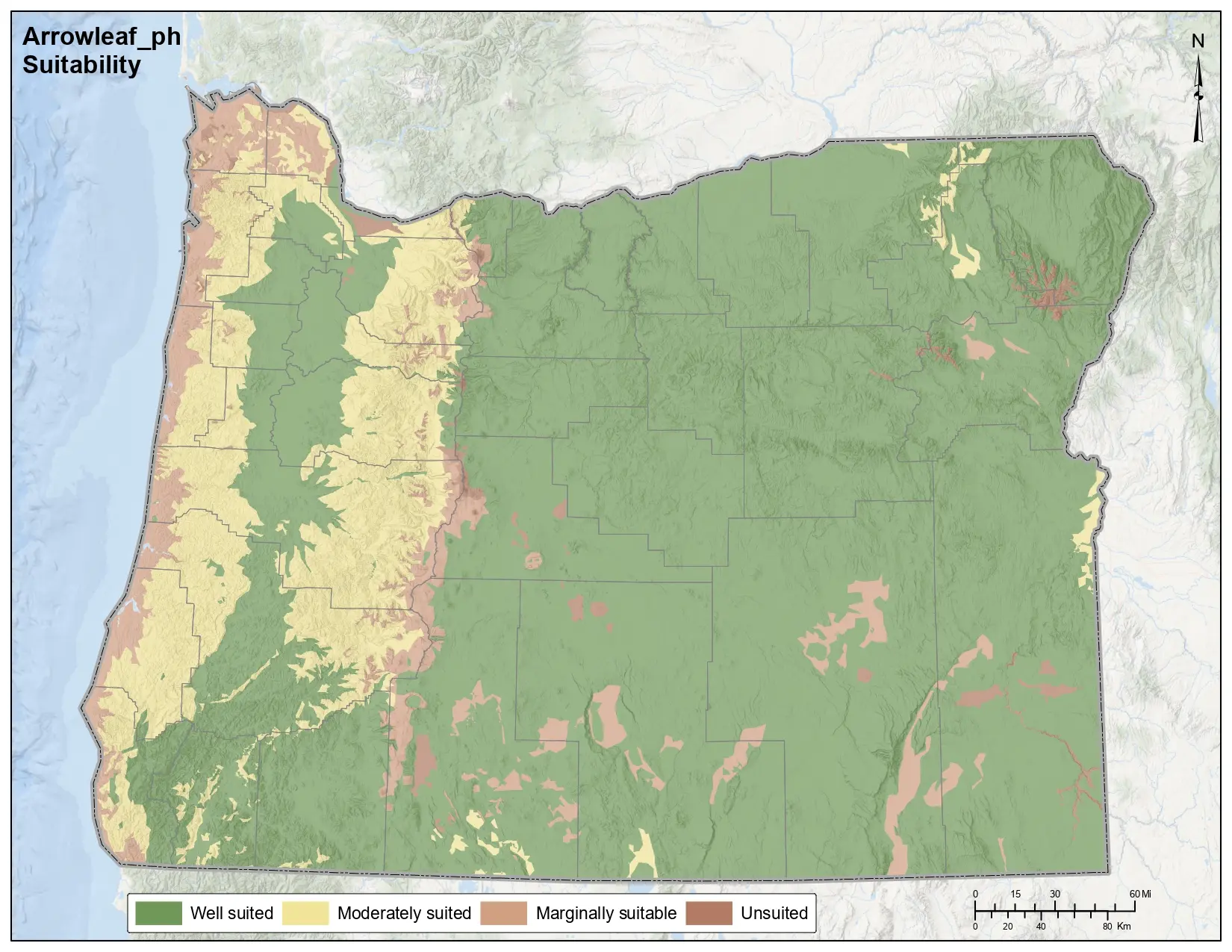 Arrowleaf Clover pH Oregon Map