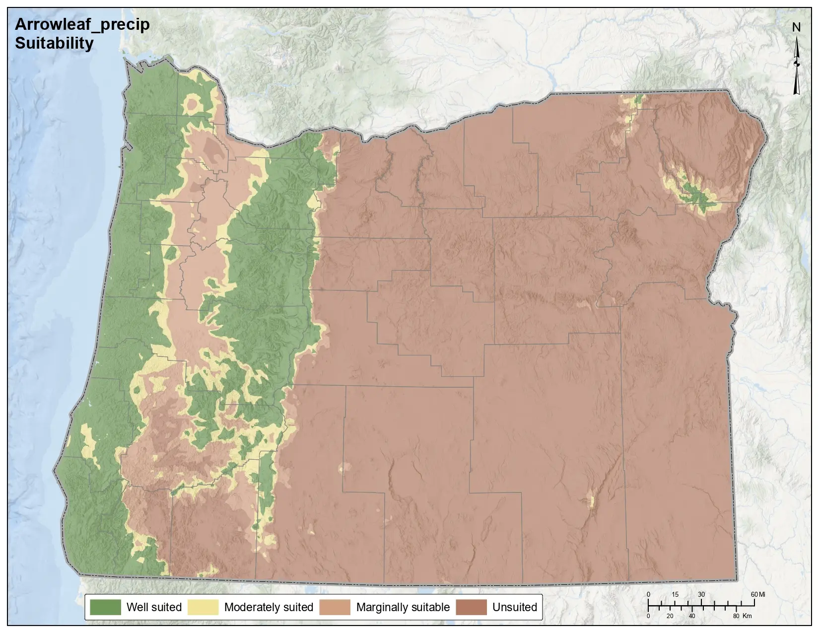 Arrowleaf Clover Precipitation Oregon Map