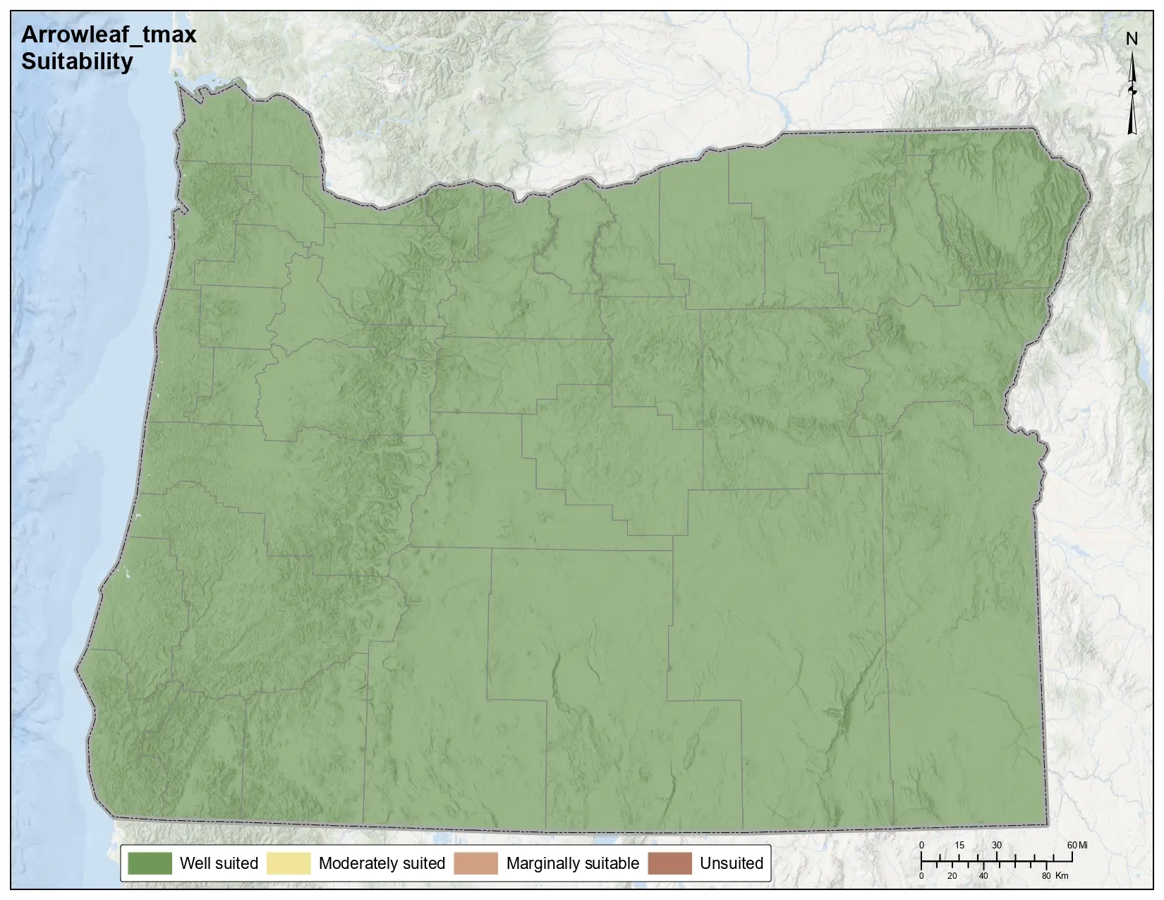 Arrowleaf Clover Temperature Maximum Oregon Map