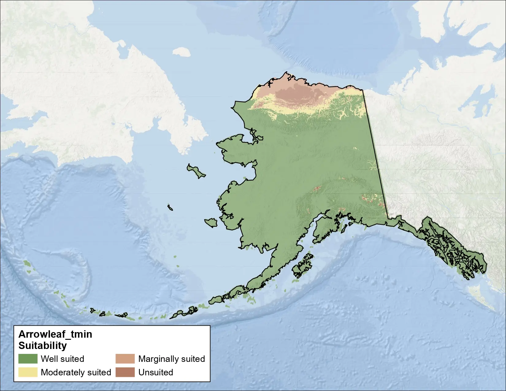 Arrowleaf Clover Temperature Minimum Alaska Map