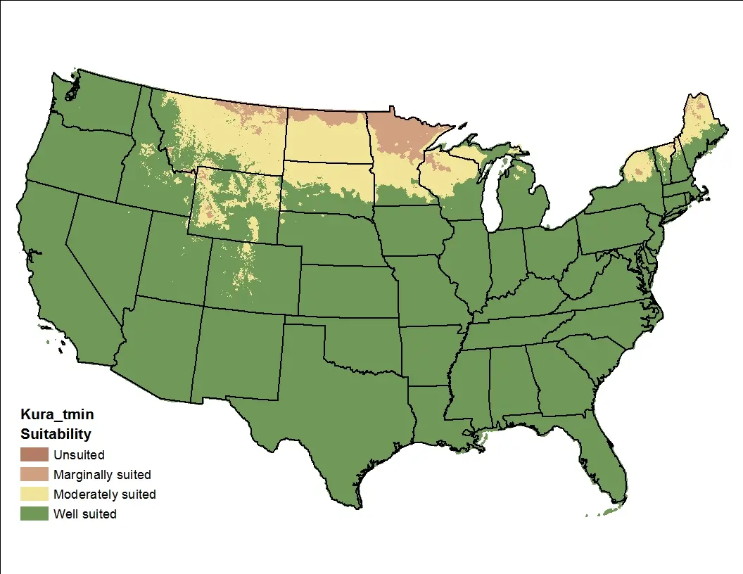 Kura Clover Temperature Minimum US Map