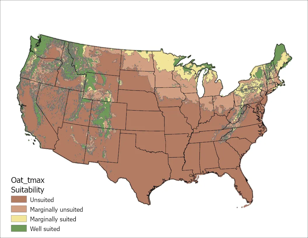 Oat Temperature Minimum US Map