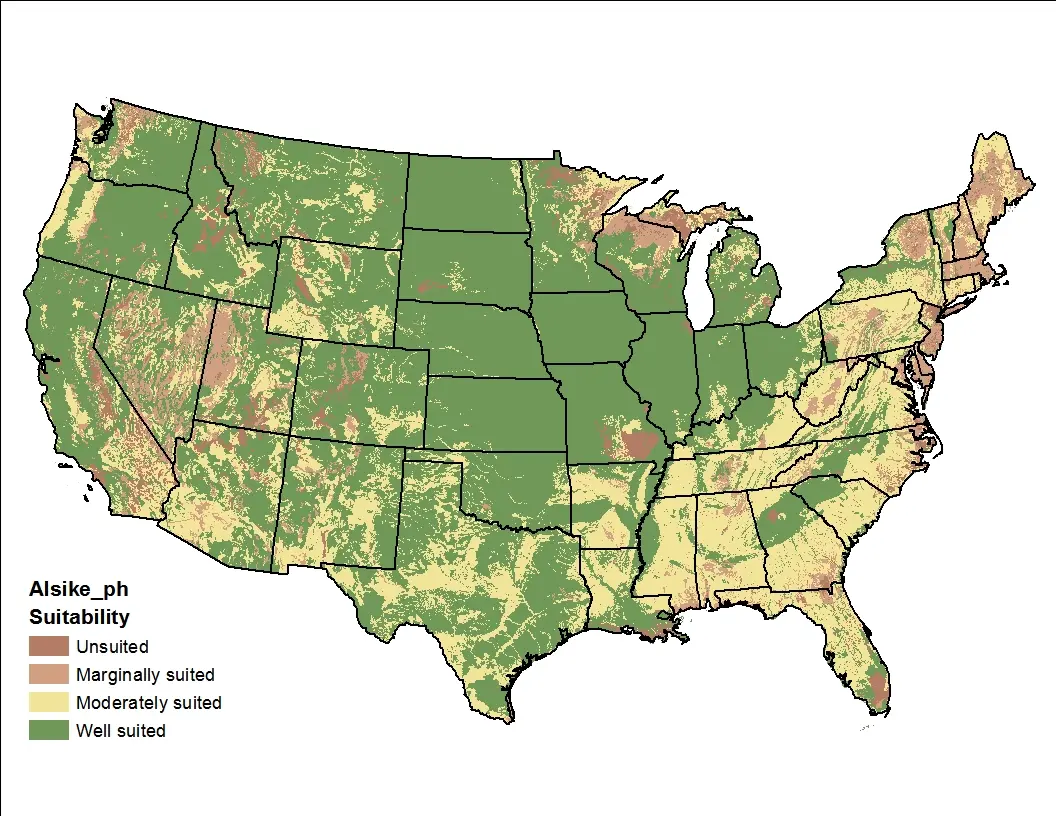 Alsike Clover pH US Map