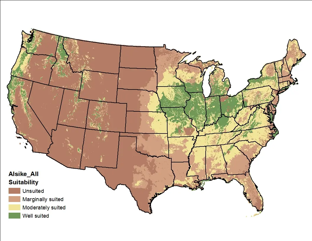 Alsike Clover Climate and Soil US Map