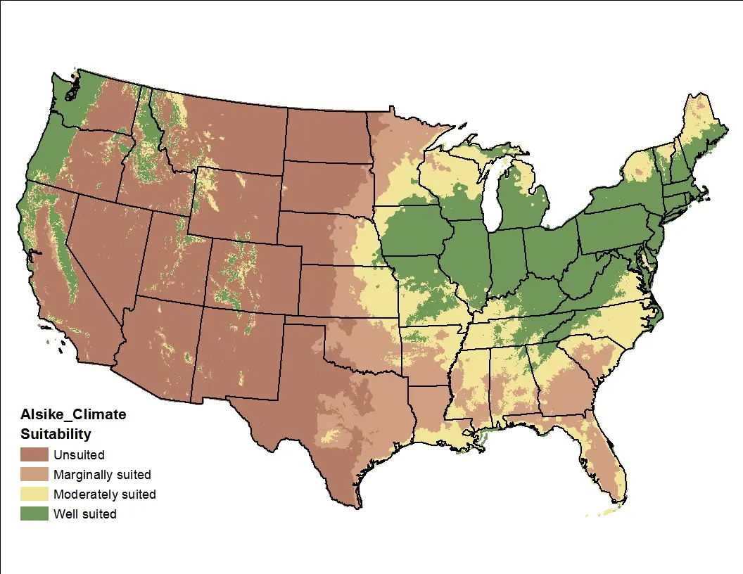 Alsike Clover Climate US Map