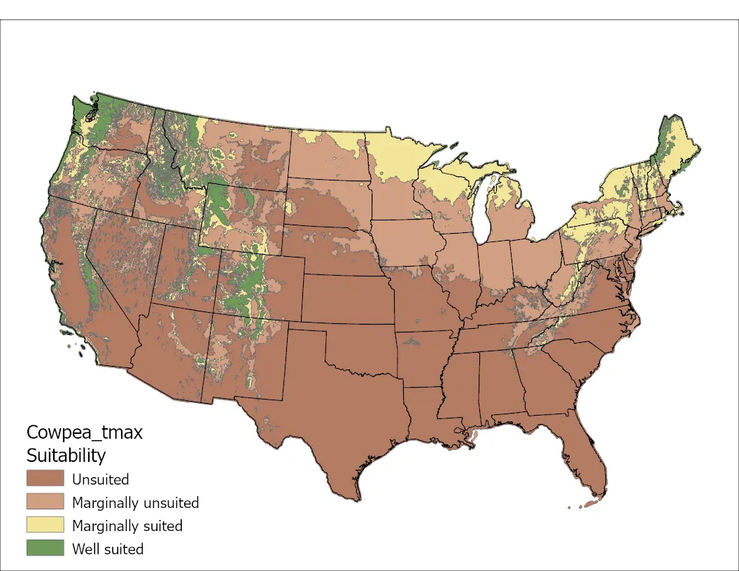 Cowpea Temperature Maximum US Map