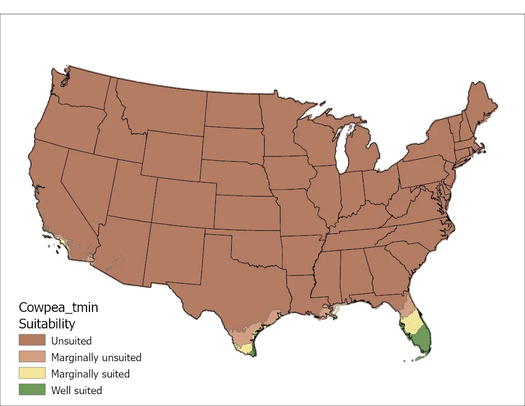 Cowpea Temperature Minimum US Map