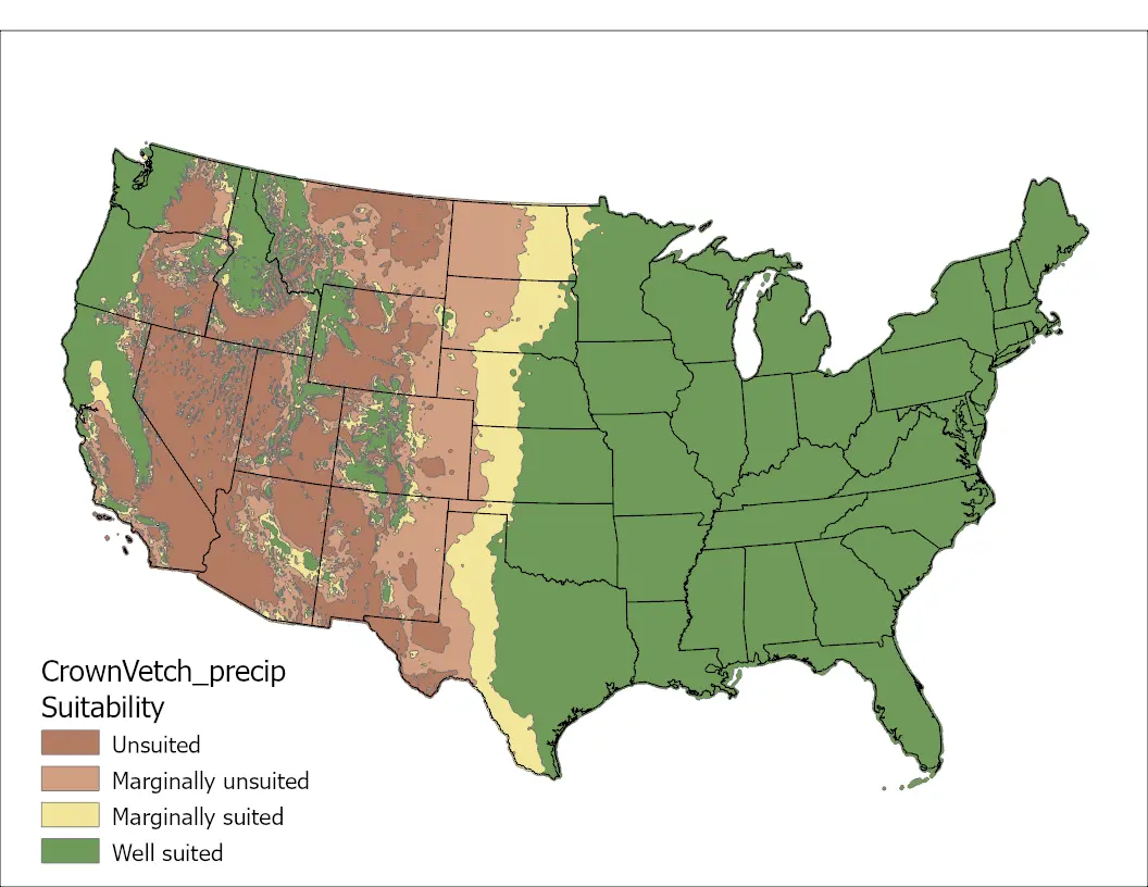 Crownvetch Precipitation US Map
