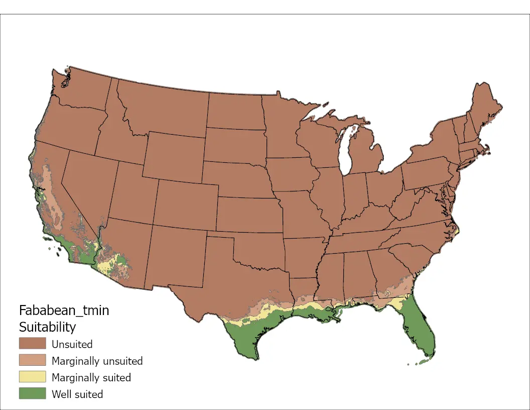 Fababean Temperature Minimum US Map