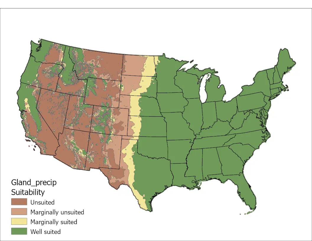 Gland Clover Precipitation US Map