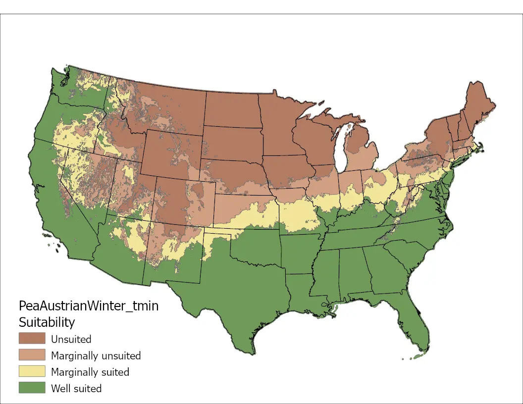 Pea (Austrian Winter) Temperature Minimum US Map