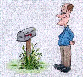 Cartoon person inspecting a mailbox