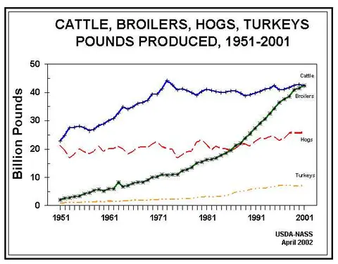 Graph showcasing the increase in demand for meat overtime in the United States
