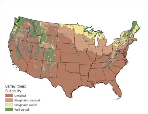 Barley Maximum Temperature US Map