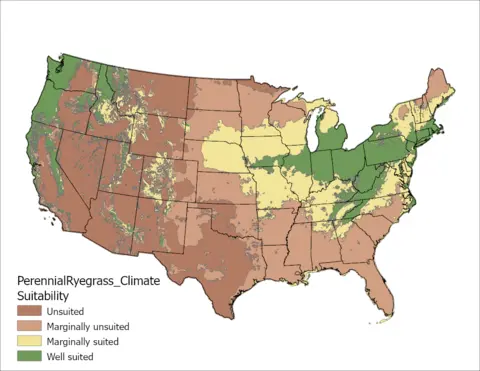 Perennial Ryegrass Climate US Map