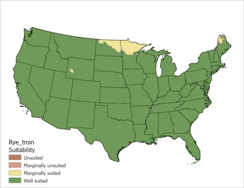 Rye Temperature Minimum US Map