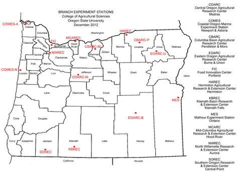 Map of Oregon highlighting the areas managed by the Oregon State Emergency Management Division.