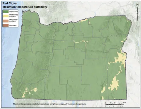 Red Clover Maximum Temperature Oregon Map