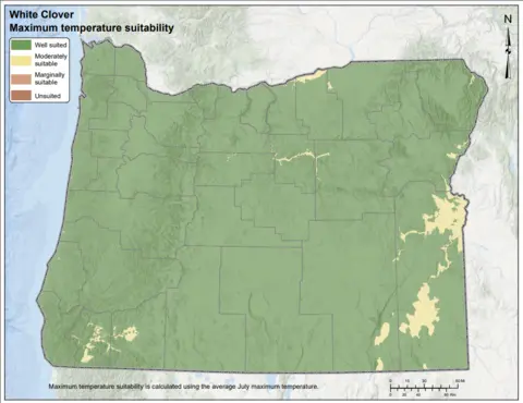 White Clover Maximum Temperature Oregon Map