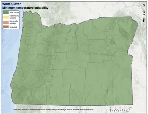 White Clover Minimum Temperature Oregon Map